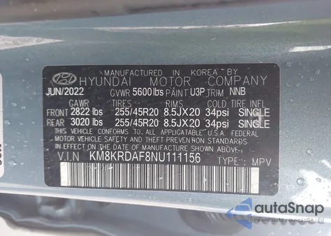 2022 Hyundai Ioniq 5 Limited z USA, uszkodzony, nr VIN KM8KRDAF8NU111156